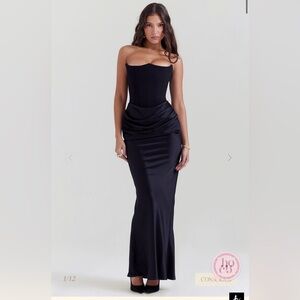 House of CB - Persephone - Strapless Black Satin Evening Dress
